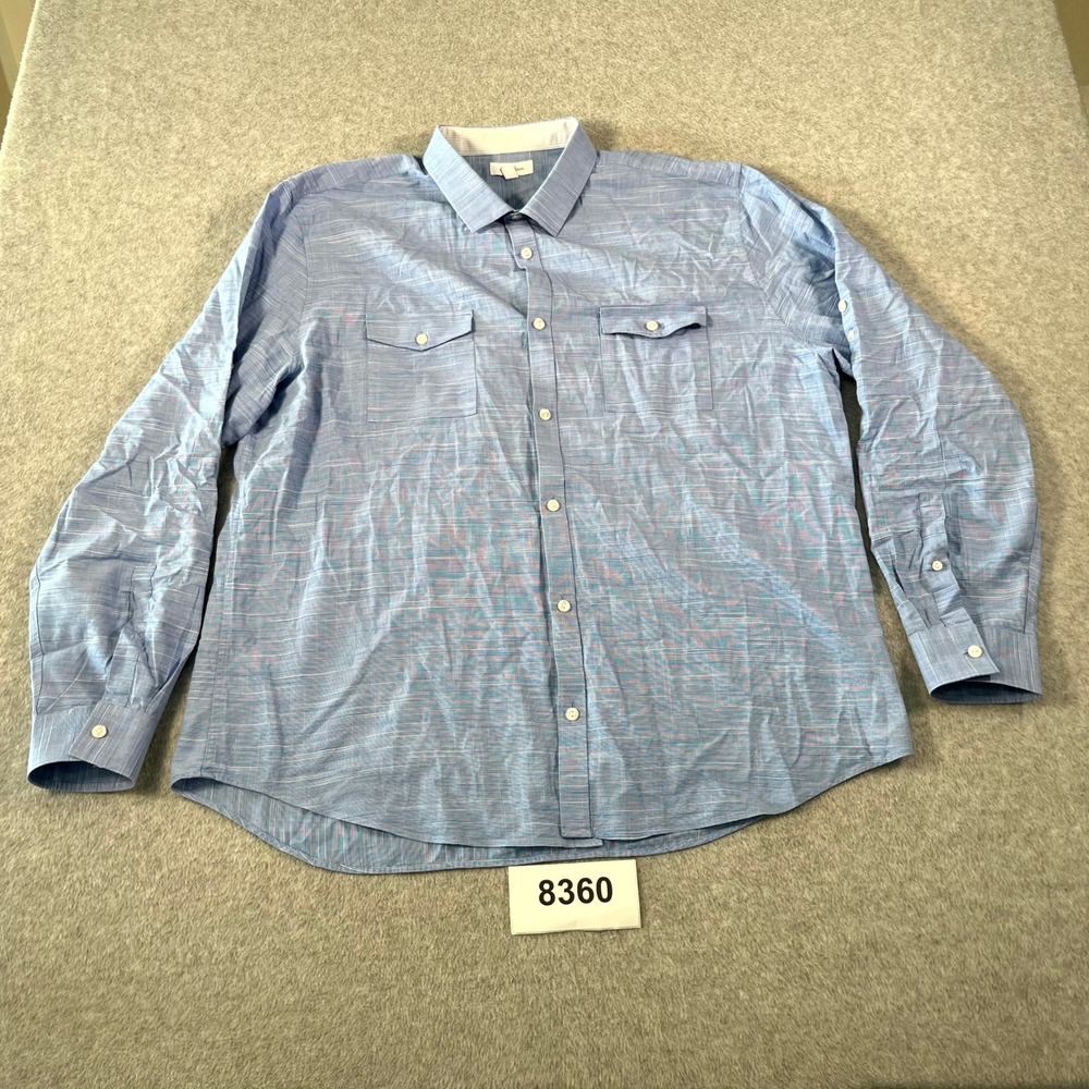 Calvin Klein Shirt Mens XL Blue Striped Long Sleeve Collared Button Up Casual